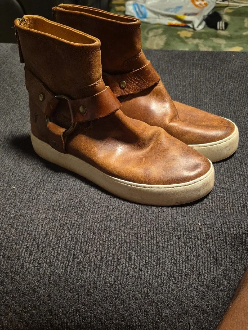 Frye Brown Leather Chukka Boots with Ring Strap